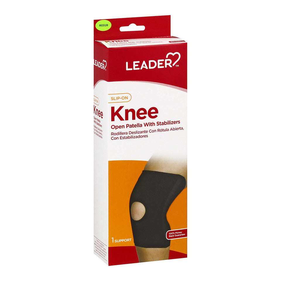 Support de genou Leader à patella ouverte avec stabilisateurs - Noir Petit/Moyen