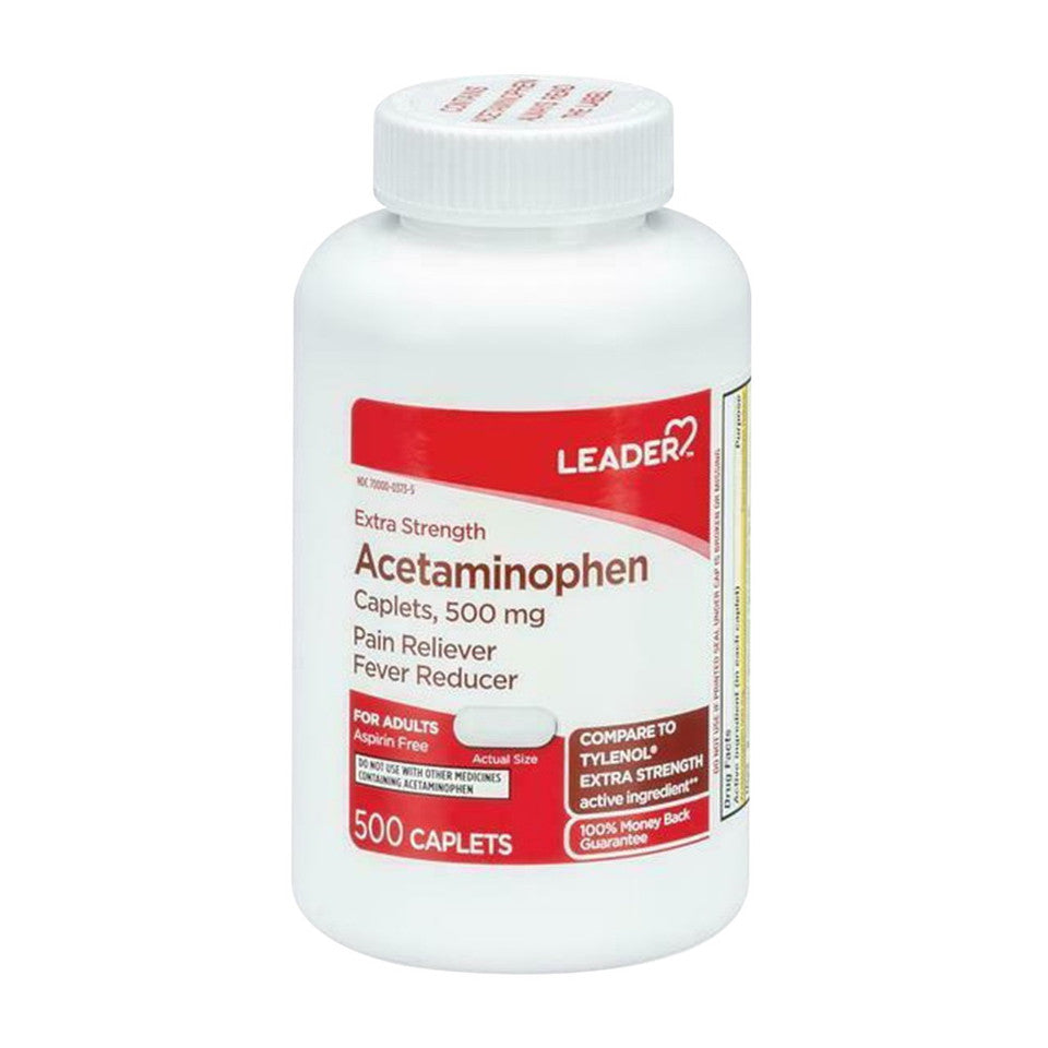 Tabletas de dolor y fiebre de fuerza extra Leader Tm 500 mg - 500 ct