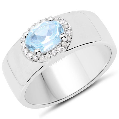 Bague de fiançailles en argent sterling avec topaze bleue et topaze blanche de 1,07 carat