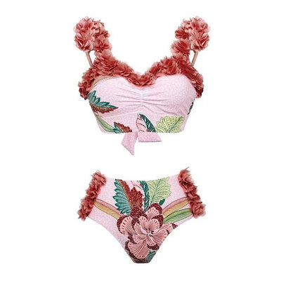 European and American conservative vacation beach hot spring swimsuit French retro one-piece bikini - Korvel