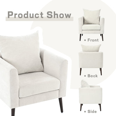Bucket chair, Schneier accent chair, fabric armchair club chair, solid wood leg cushion armchair, lumbar pillow, beige - Korvel