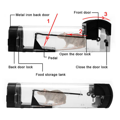 Safe Firm Humane Reusable Plastic Rodents Trap Household Mouse Catcher Smart Self-locking Mousetrap for Indoor Outdoor Garden - Korvel