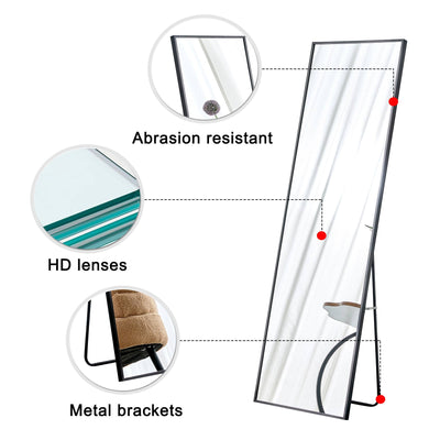 Aluminum alloy metal frame wall mounted full-length mirror black 65 * 23“ - Korvel