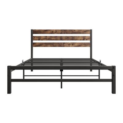 Full Size Platform Bed Frame with Rustic Vintage Wood Headboard Rustic Brown - Korvel
