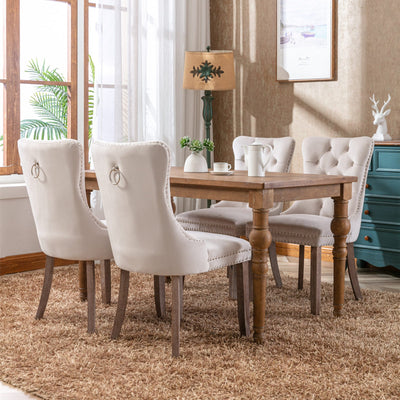 Nikki Collection Modern High-end Tufted Solid Wood Contemporary Velvet Upholstered Dining Chair 2-Pcs SetBeige - Korvel