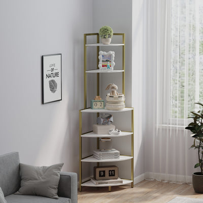 6-story corner open bookshelf, modern bookshelf, wooden frame, independent bookshelf unit, - Korvel
