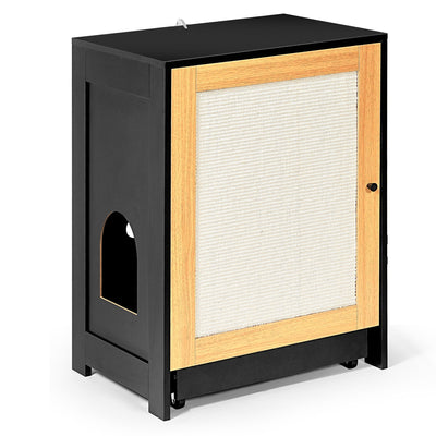 Elegant Cat Litter Box Enclosure with Sisal Door - Black