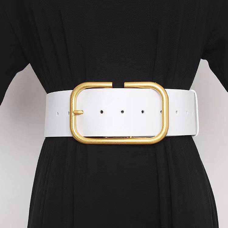 Ceinture décorative large en cuir de vache pour femmes