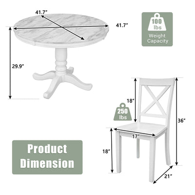 Orisfur 5 Pieces Dining Table and Chairs Set for 4 Persons Kitchen Room Solid Wood Table with 4 Chairs MDF + White + Solid Wood - Korvel