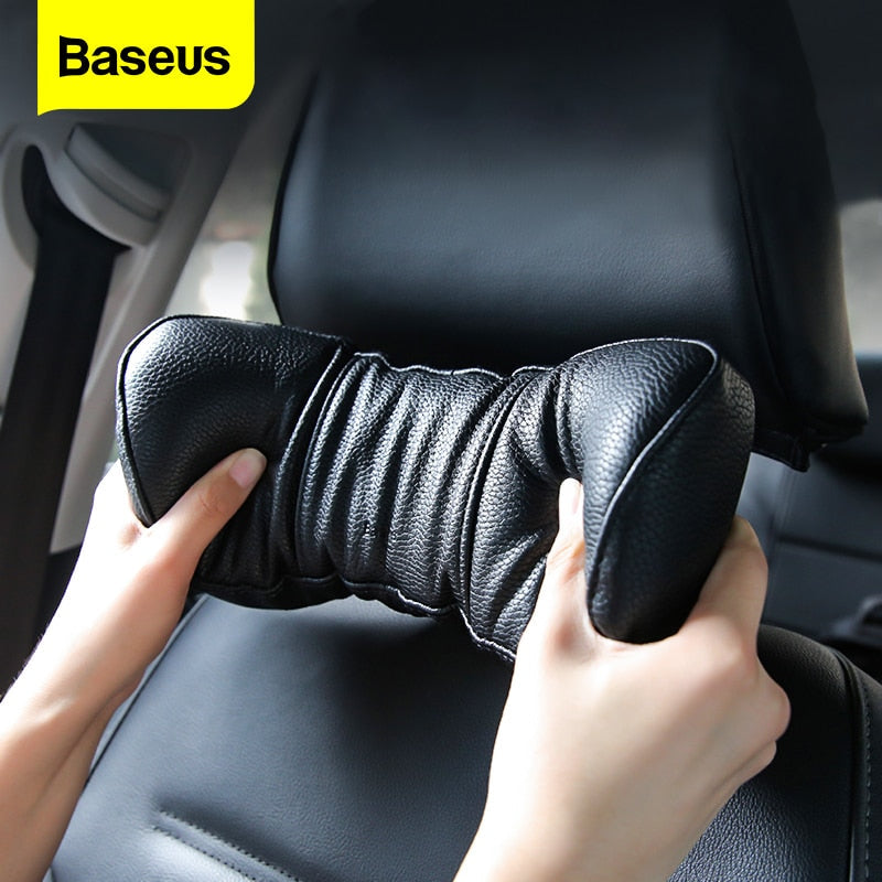 Baseus Adjustable PU Leather Car Neck Pillow with Memory Foam
