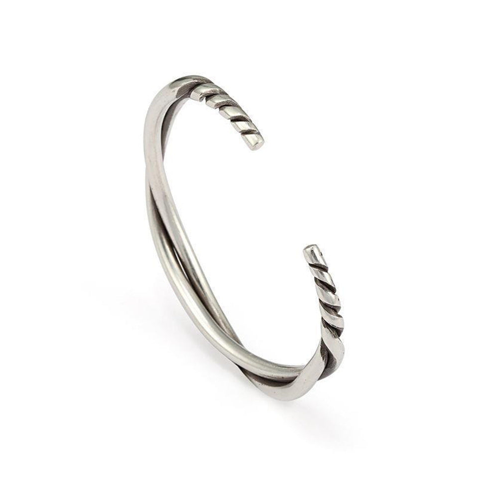 Bracelet en fil torsadé fait main - Design rétro en argent pur
