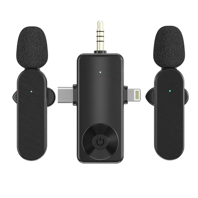 3 In 1 Wireless Lavalier Microphone Plug And Play Intelligent Noise Reduction Mini Mic For iPhone Android Live Broadcast - Korvel