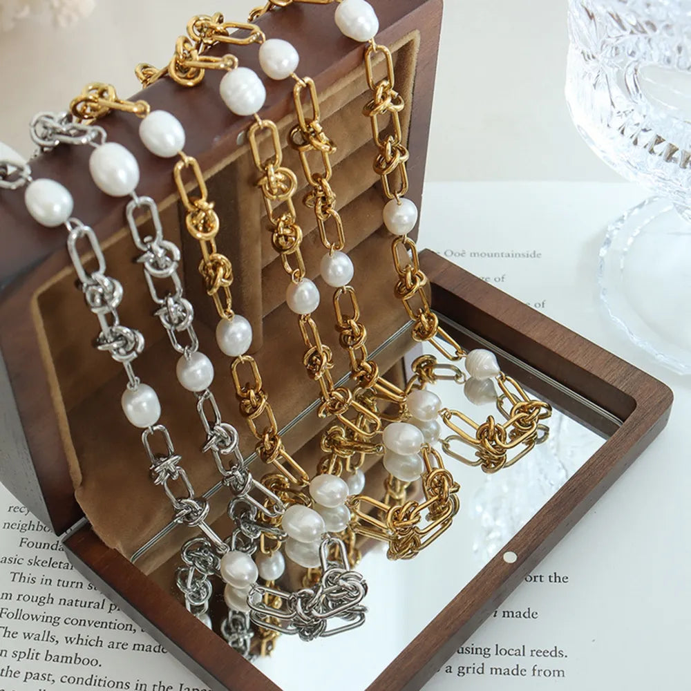 Elegant Freshwater Pearl Titanium Steel Necklace