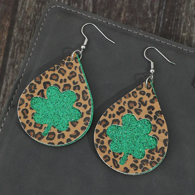 Leopard Hollowed Leather Teardrop Earrings - Korvel