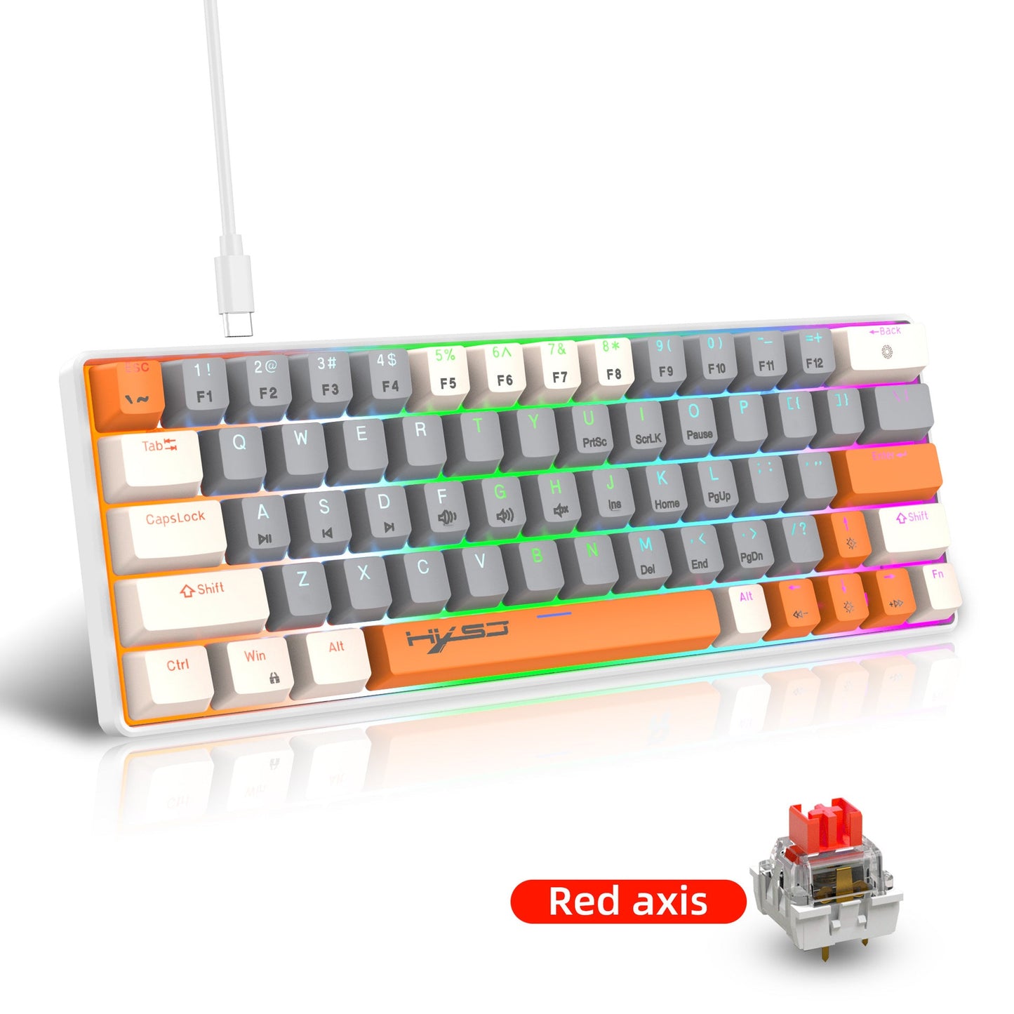 63 key portable 60% mechanical gaming keyboard RGB backlit compact mini gaming keyboard - Korvel