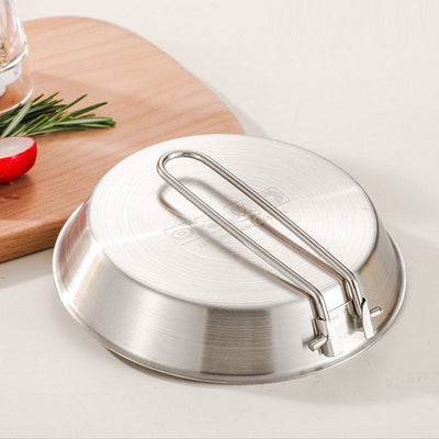 stainless steel folding handle frying pan outdoor flat bottomed frying pan mini frying pan portable frying pan camping equipment - Korvel