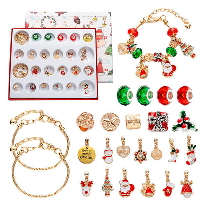 DIY creative children's bracelet jewelry 24-grid calendar Christmas holiday surprise blind box silver set - Korvel