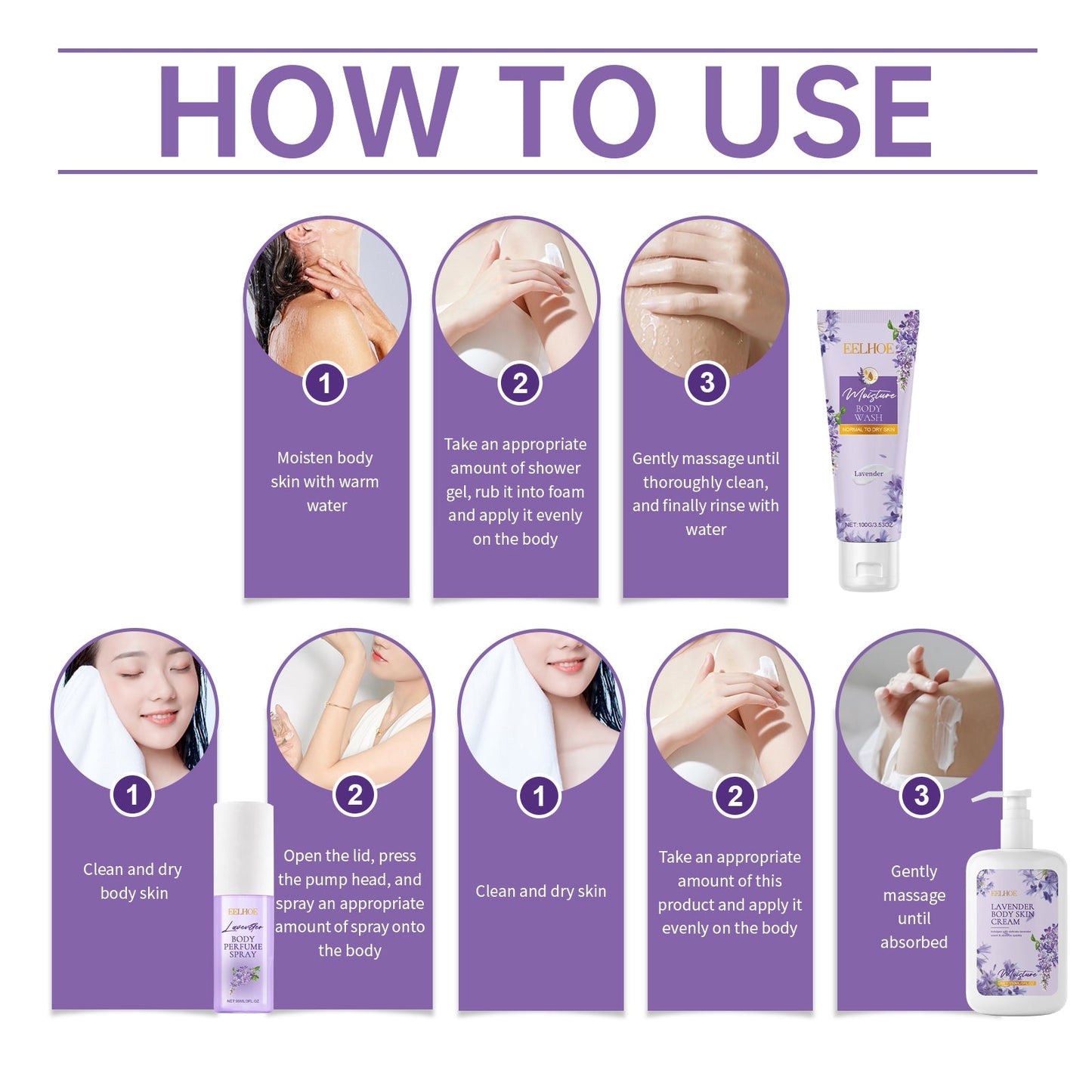 Lavender Body Soothing Fragrance Set Gentle Moisturizing Skin Hydrating Skin Care Set - Korvel
