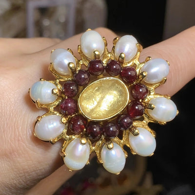 Vintage Natural Baroque Pearl Open Ring in Brass