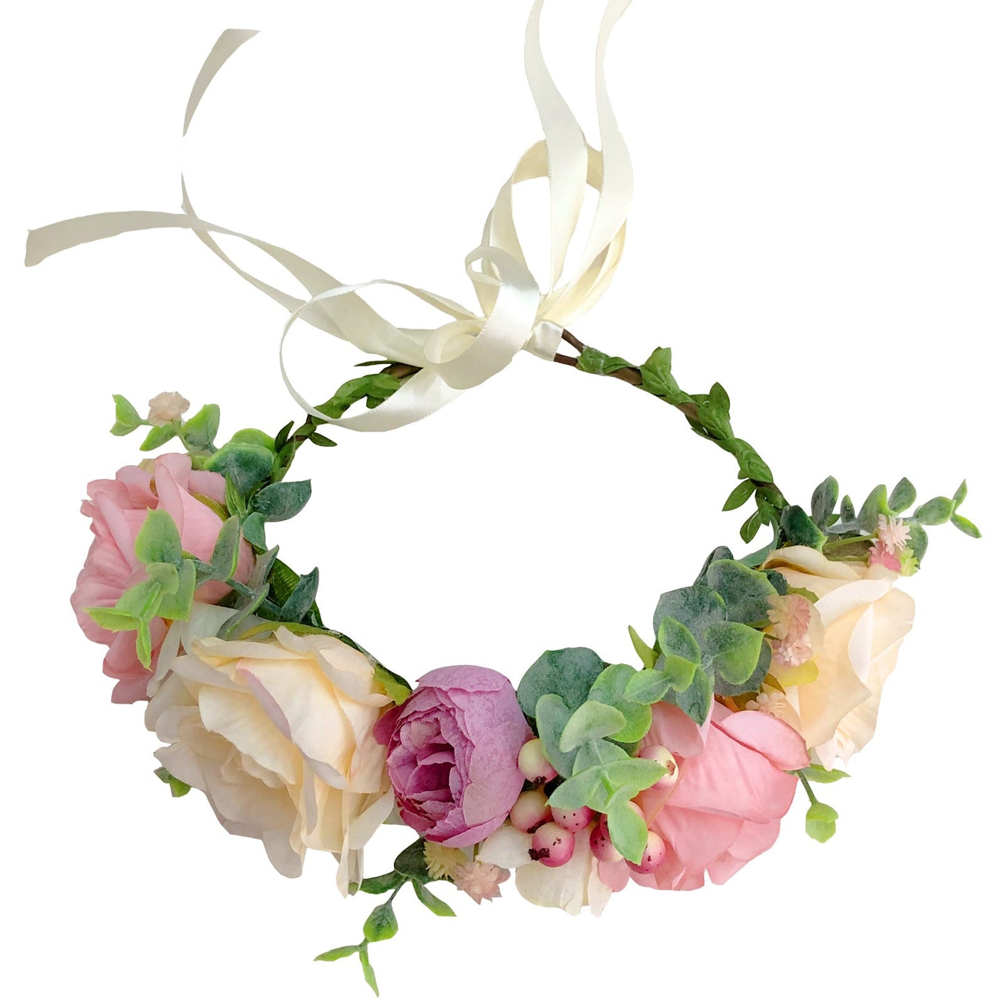 Spring and summer flower garland headwear simulation rose crown water grass headband bride travel photography hair accessories - Korvel