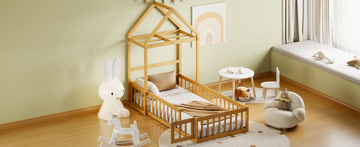 Cama Infantil de Madera de Tamaño Twin con Cabecera Desmontable
