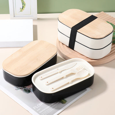 Japanese Style Double-Layer Bamboo Lid Bento Box