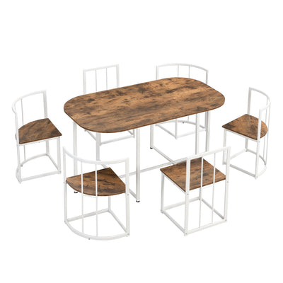 TOPMAX Modern 7-Piece Dining Table Set with Faux Marble Compact 55Inch Kitchen Table Set for 6 White+Cherry - Korvel