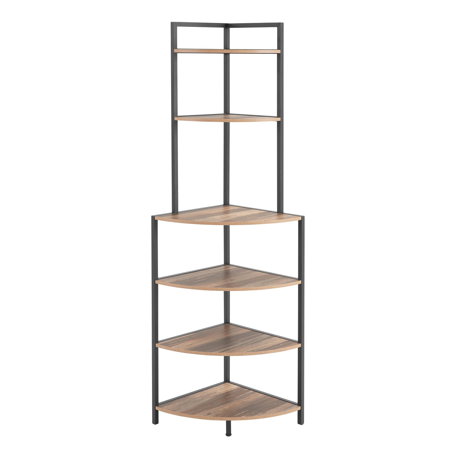 6-story corner open bookshelf modern bookshelf wooden frame independent bookshelf unit, country brown - Korvel