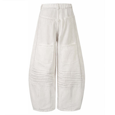 Distressed Denim Tapered Pants with Punk Pocket Design