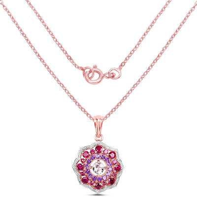 14K Rose Gold Plated Morganite, Rhodolite & Amethyst Pendant