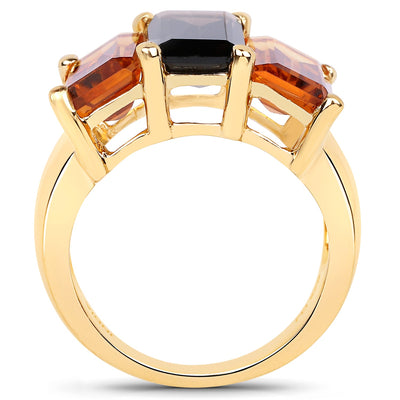 14K Yellow Gold Plated 8.14 Carat Smoky Quartz & Citrine Ring