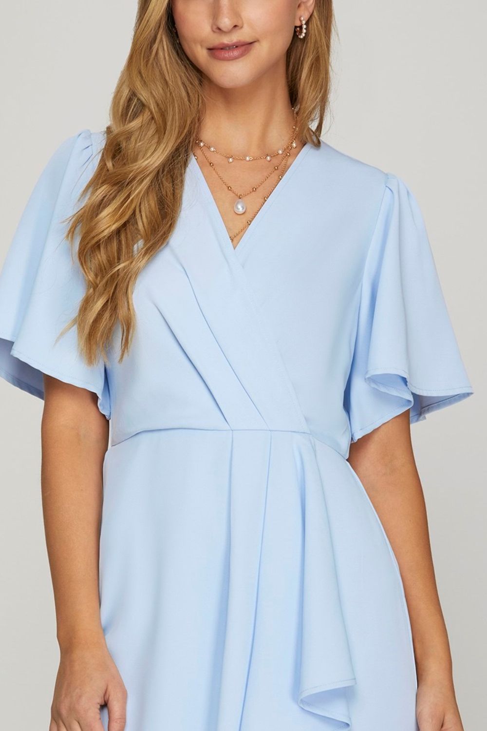 Charming Ruffled Flutter Sleeve Mini Dress for Women – Effortlessly Stylish Surplice Design - Korvel