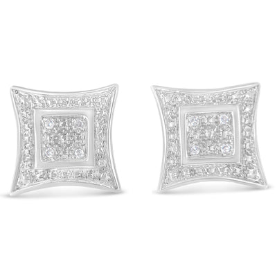 Pendientes de Stud en Estilo Halo con Diamantes Acentuados de Plata Esterlina .925