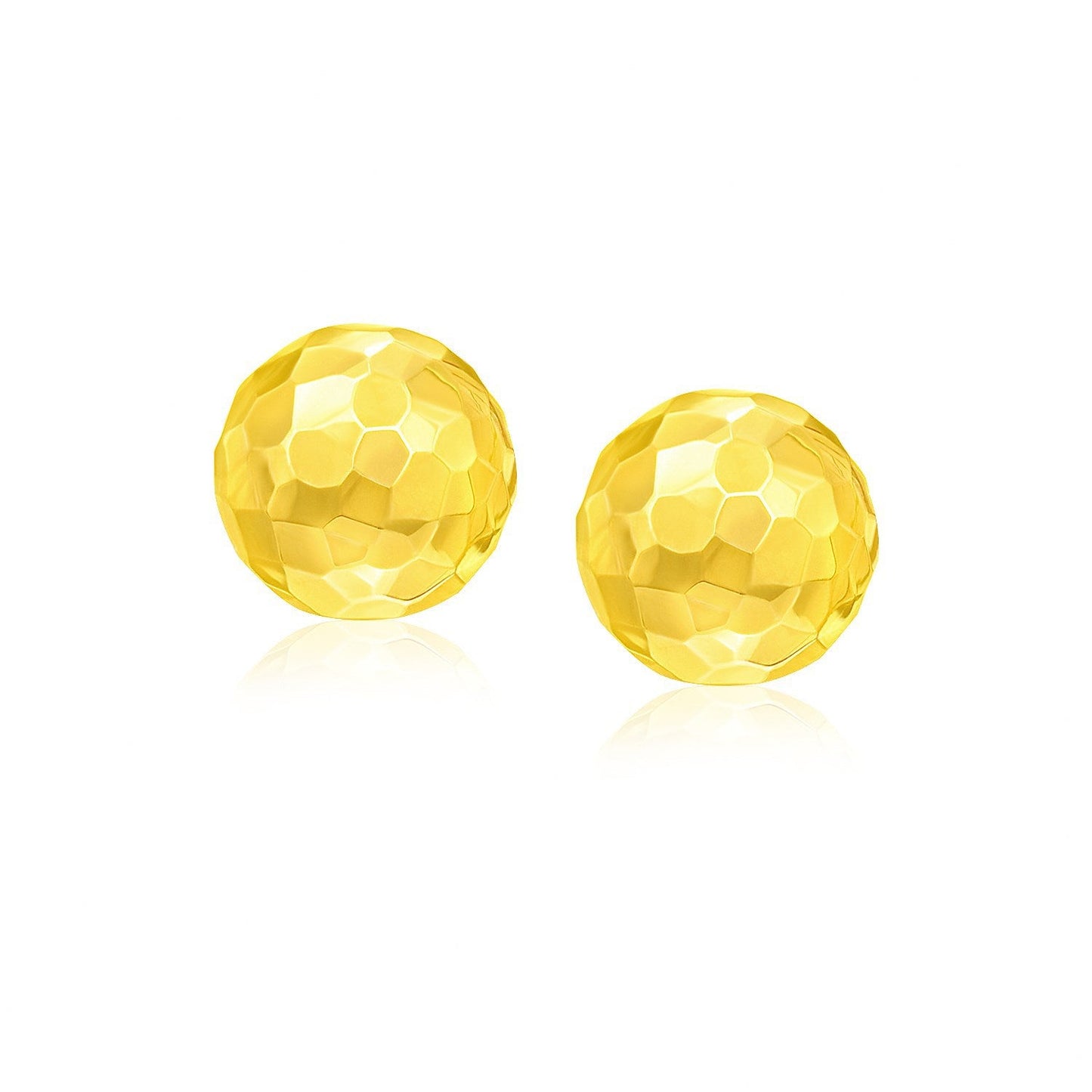 14k Yellow Gold Round Faceted Stud Earrings