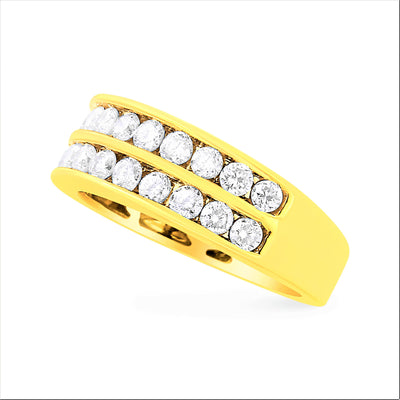 10K Yellow Gold Two-Row Diamond Band Ring - Size 6