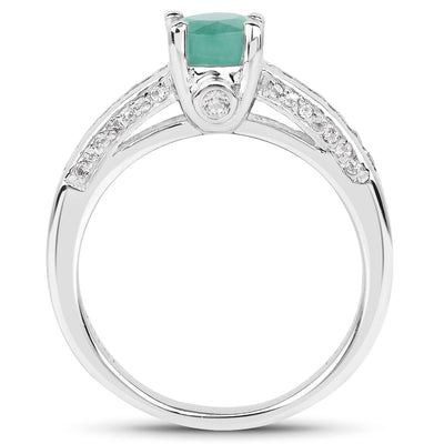 1.22 Carat Emerald and White Topaz Sterling Silver Engagement Ring
