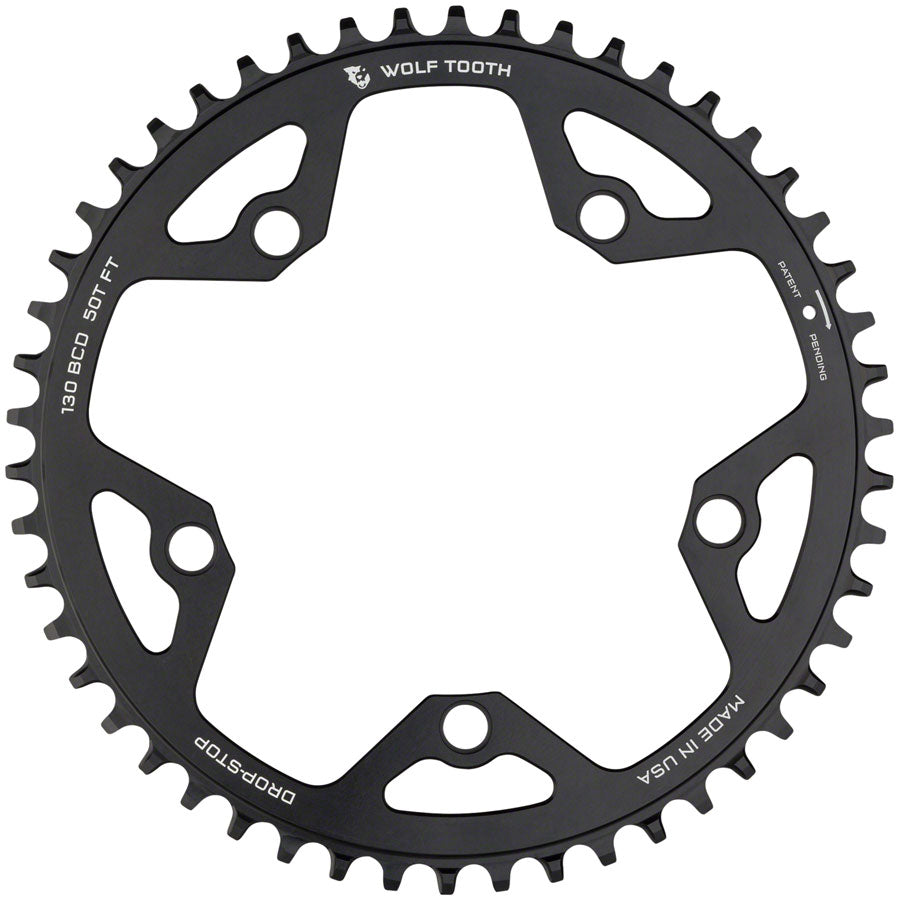 Plato de cadena Wolf Tooth 130 BCD para carretera y ciclocross - 52t Negro