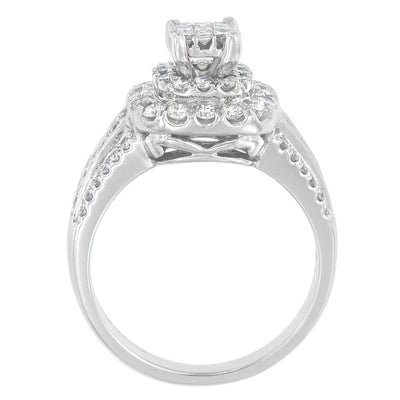 Bague de fiançailles vintage en or blanc 14K avec diamants