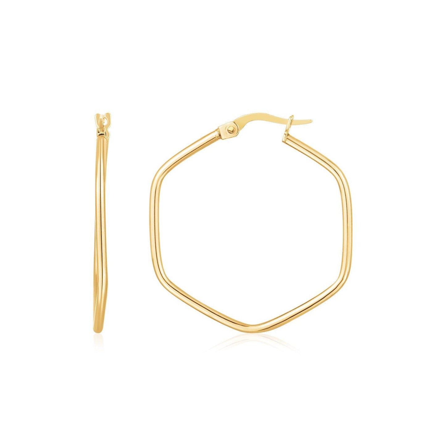 Boucles d'oreilles créoles hexagonales en or jaune 14 carats