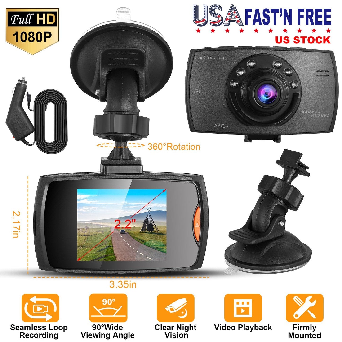 1080P Car DVR Dash Cam with Night Vision and Loop Recording