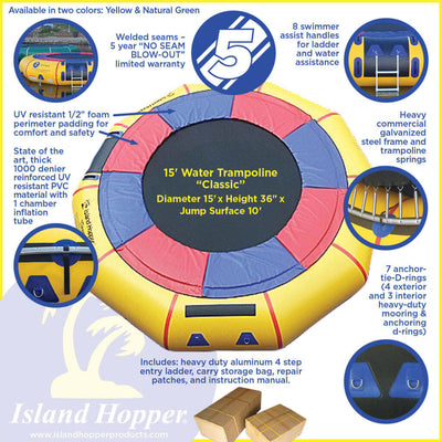 15' Island Hopper "Classic" Premium Water Trampoline - Ultimate Fun for All Ages - Korvel