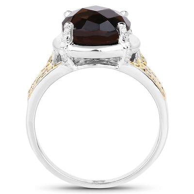 3.28 Carat Smoky Quartz & Diamond Sterling Silver Ring
