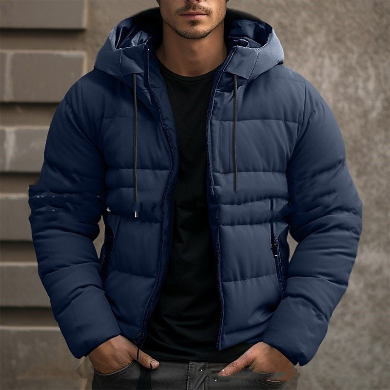 Men's Solid Color Hooded Velvet Cotton Jacket