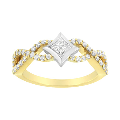 Anillo de Compromiso de Diamante en Forma de Cometa y Twist de Dos Tonos de 10K