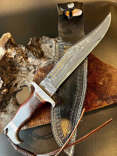Artisan Crafted Damascus Steel Bowie Knife with Blood Groove and Wenge Handle - Korvel