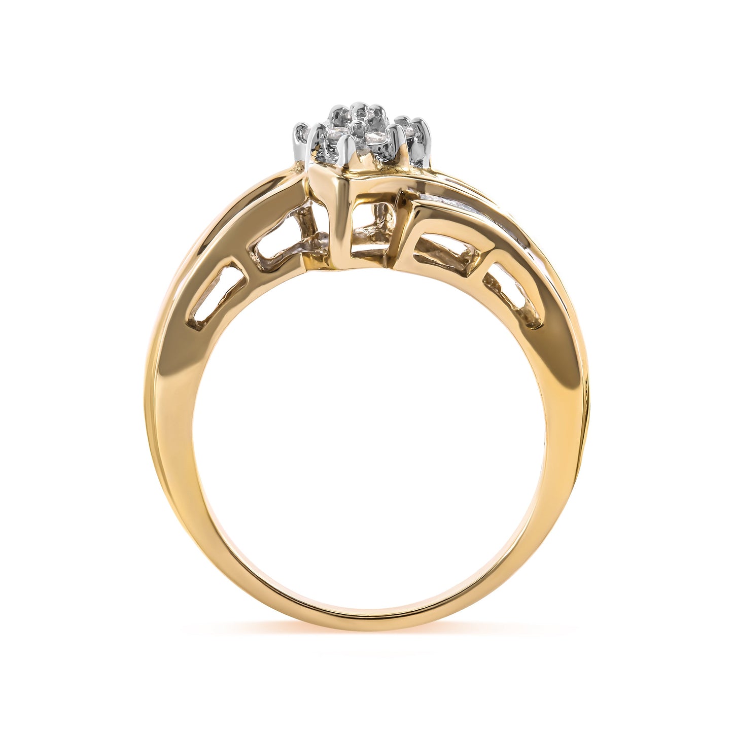 Anillo de Compromiso de Diamantes en Clúster de Oro Amarillo de 10K - Talla 7