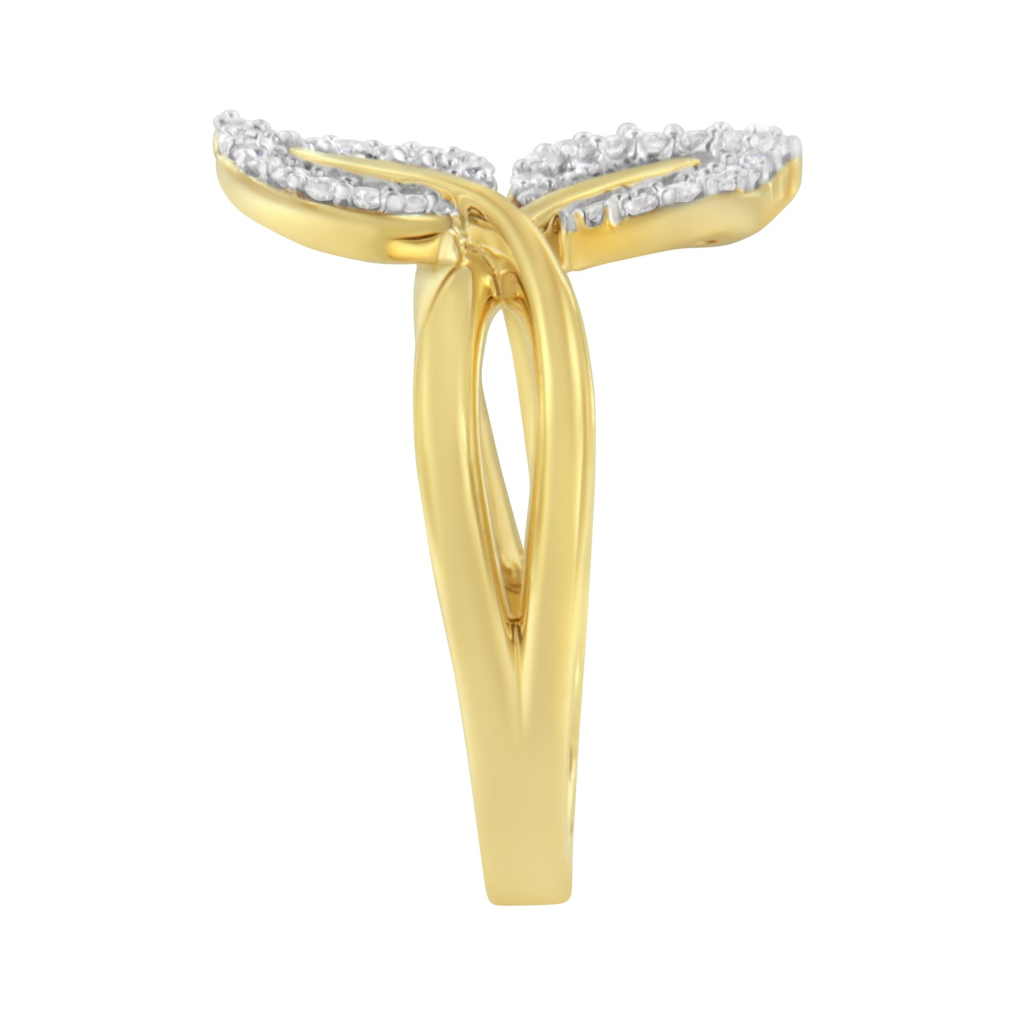 10K Yellow Gold Diamond Leaf Cocktail Ring - Size 7