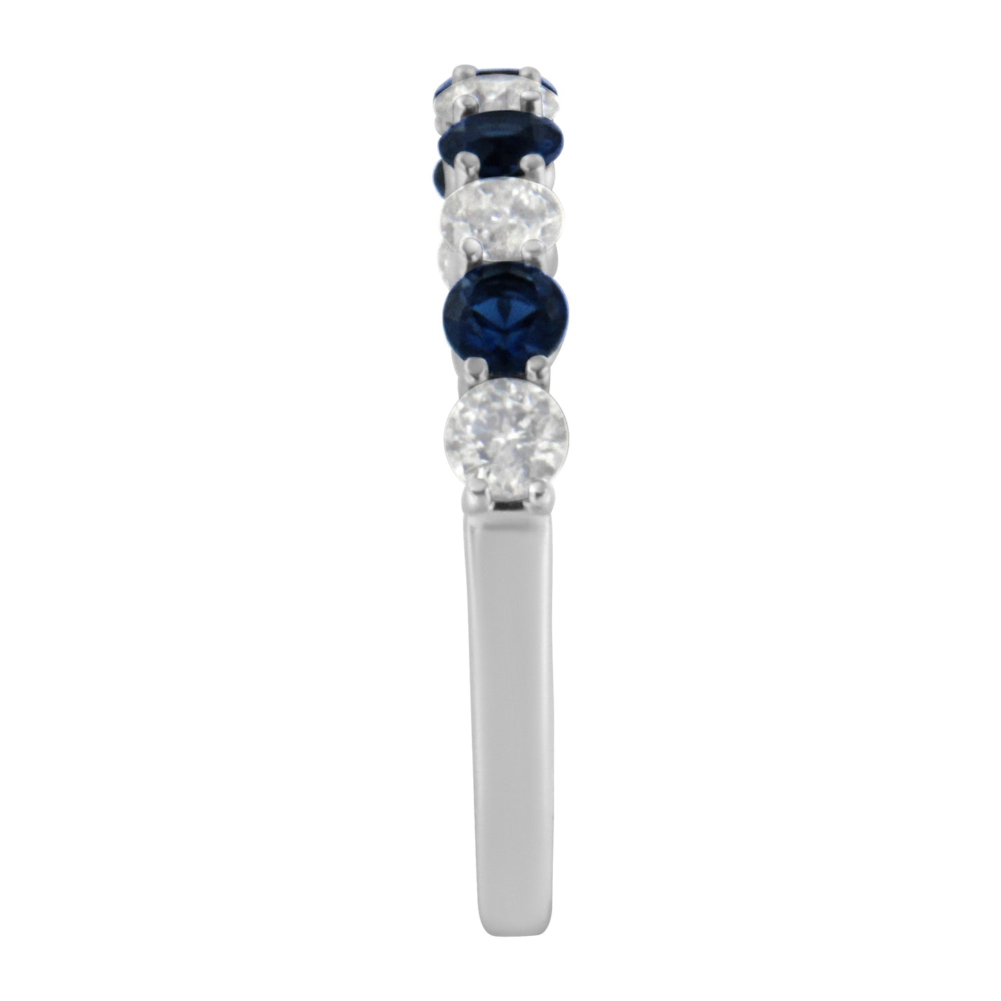 Anillo de banda de diamante y zafiro azul creado en oro blanco de 10KT - Talla 7