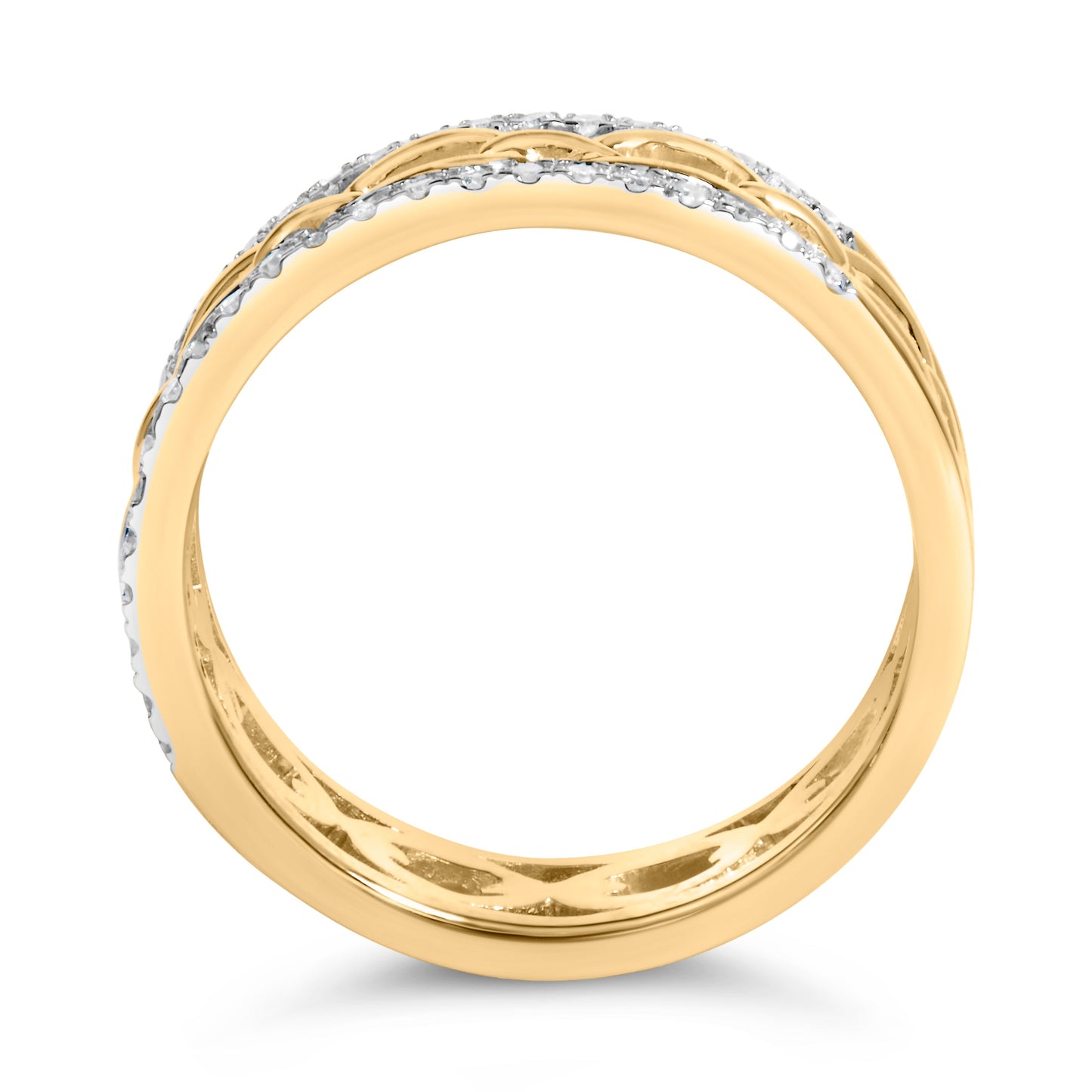 10K Yellow Gold Diamond Two Row Cuban Link Ring - Size 7