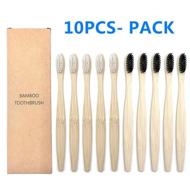 Eco-Friendly Bamboo Toothbrush Set - 10 Pack